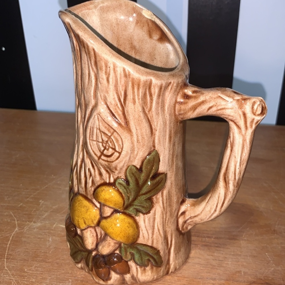 Retro Mushrooms Handmade Ceramic Wood Grain Pitcher or Vase Shelf / Home Decor - Picture 10 of 14